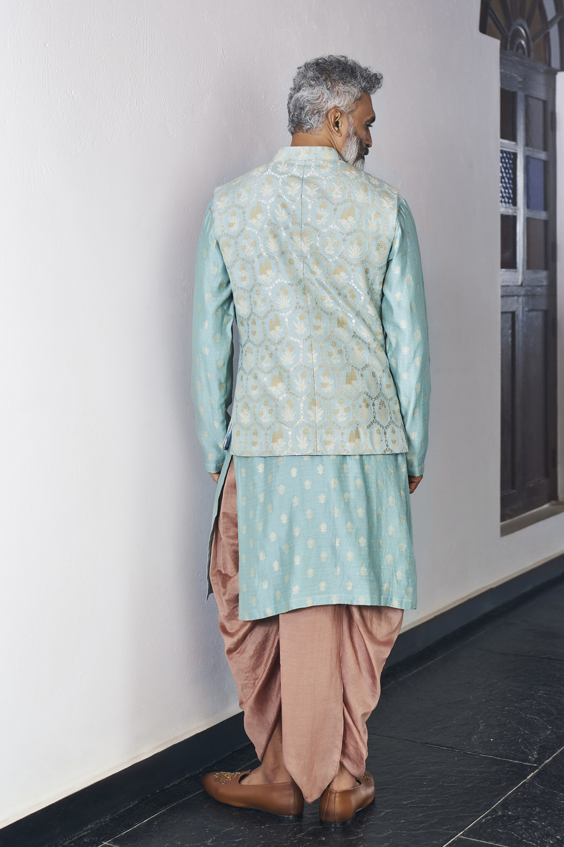 Dildar Kurta in Powder Blue Benarasi